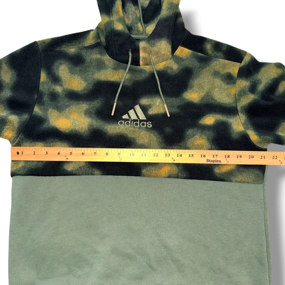 Adidas Hoodie Mens Medium Green Camo Fleece Colorblock Pullover Embroidered Logo